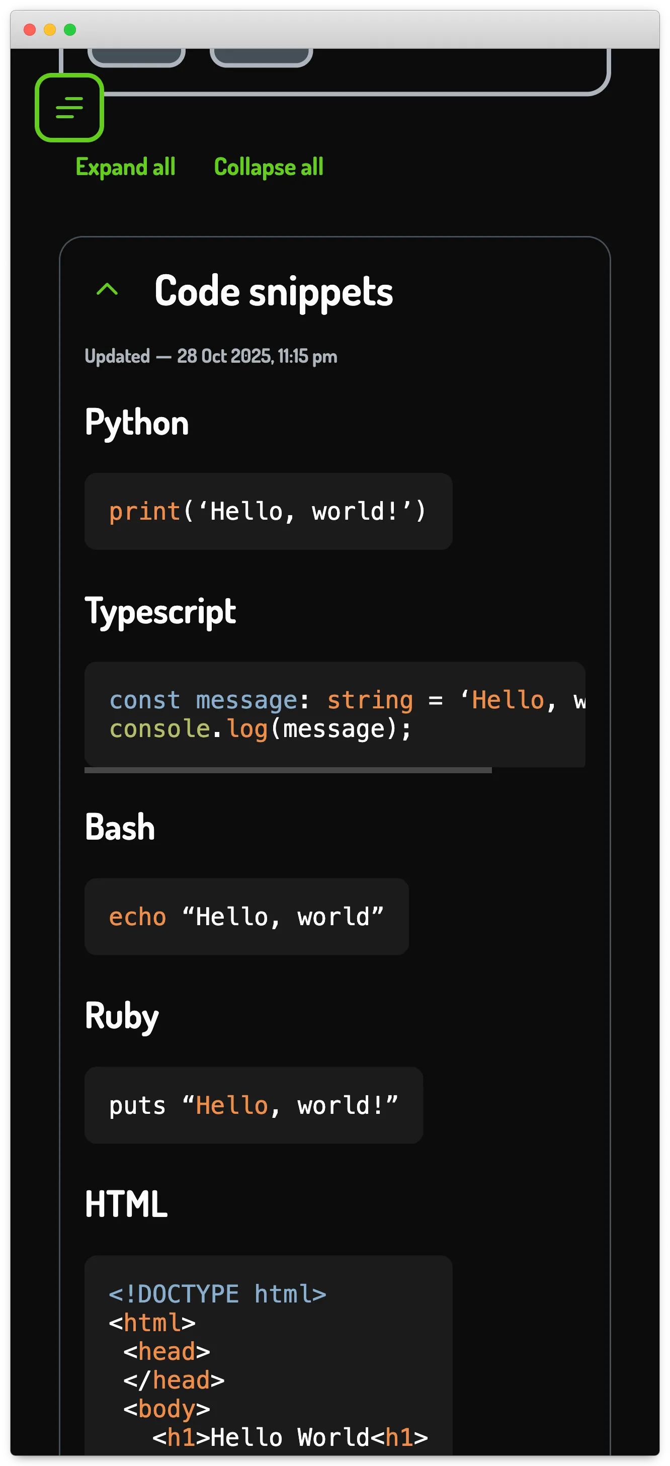 Dark theme highlighting