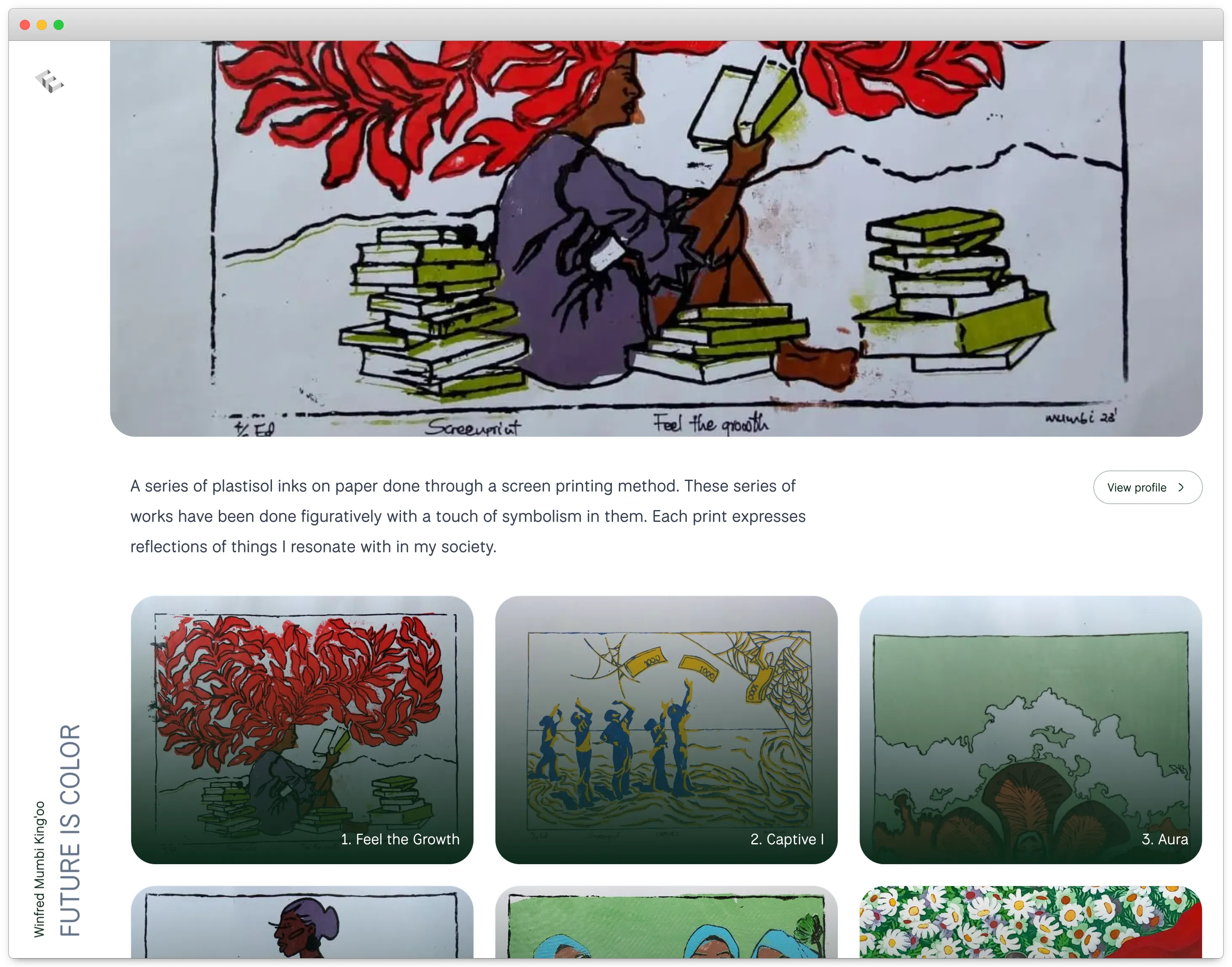 Screenshot of an artist's exhibition page on the Exhibition website, viewed on a desktop.