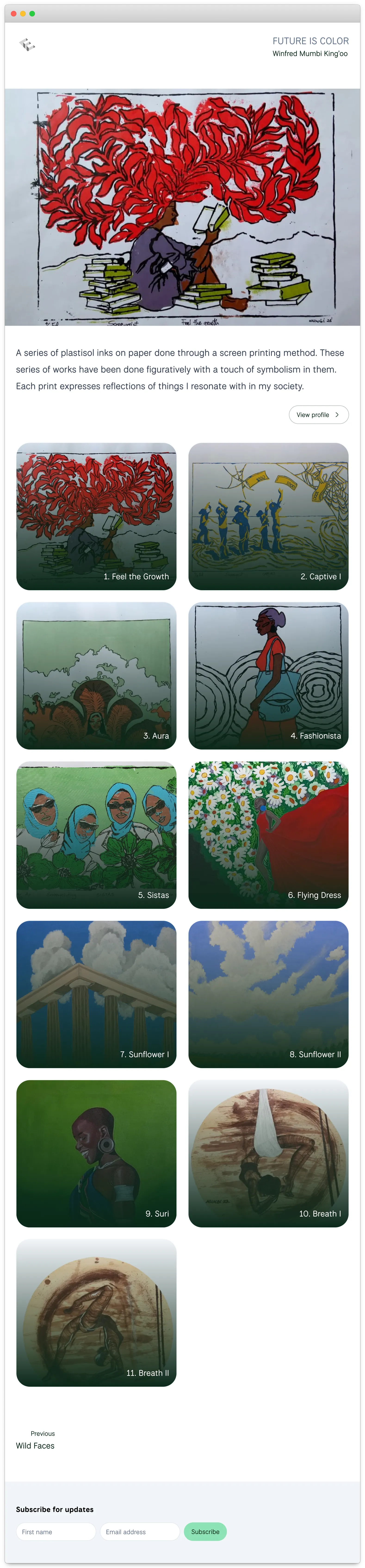 The same exhibition page viewed on a tablet, showing a responsive layout.